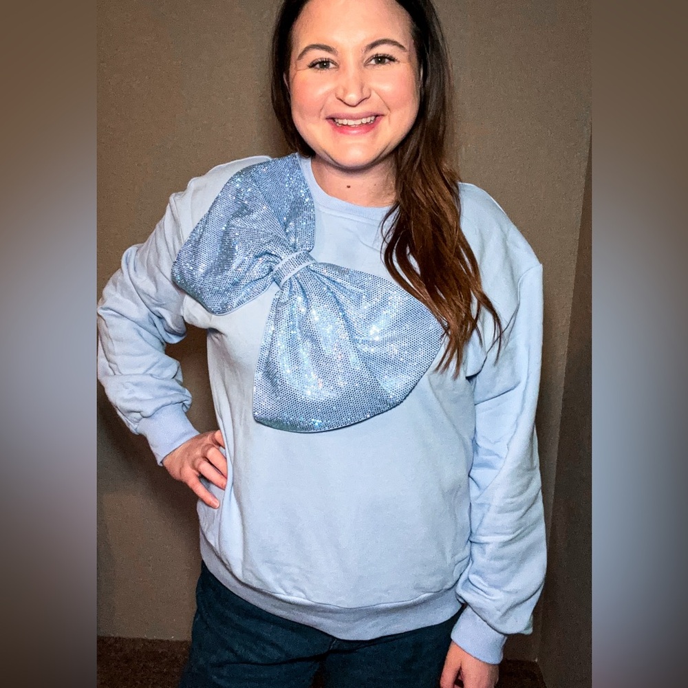 Queen of Sparkles Powder Blue Bow Sweatshirt
